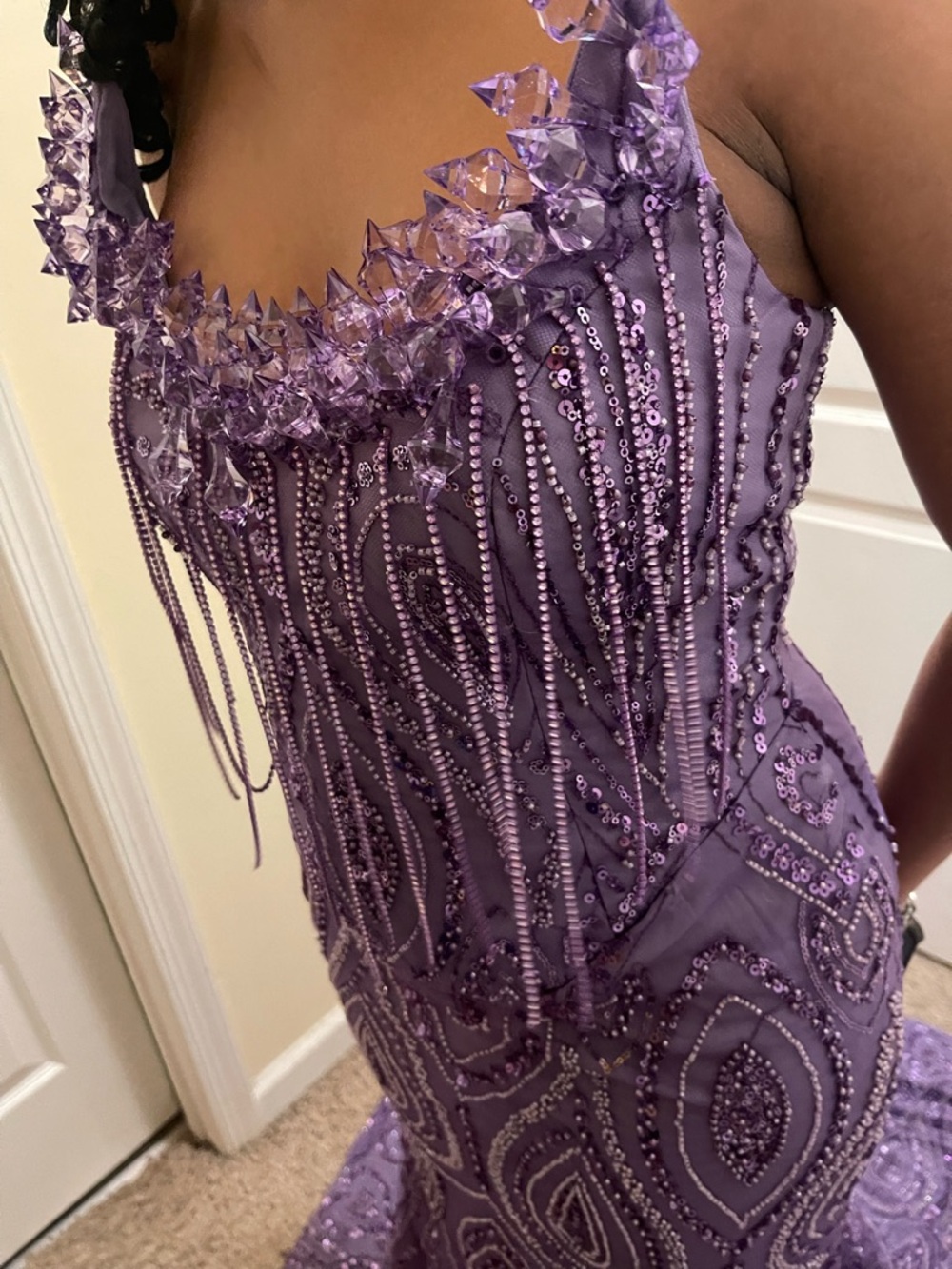 NEW Purple Beaded Corset Prom Dress - Picture 6 of 12